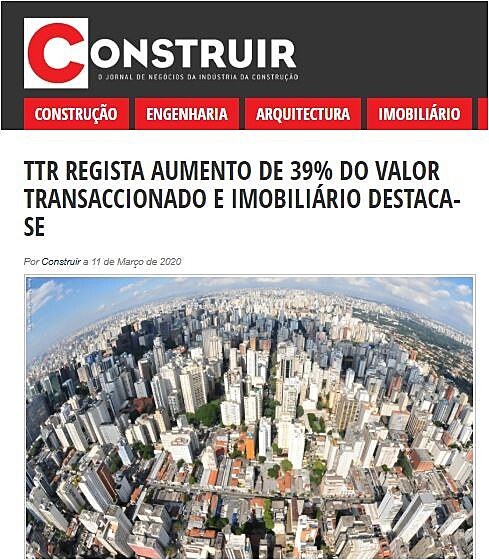 TTR regista aumento de 39% do valor transaccionado e imobilirio destaca-se.